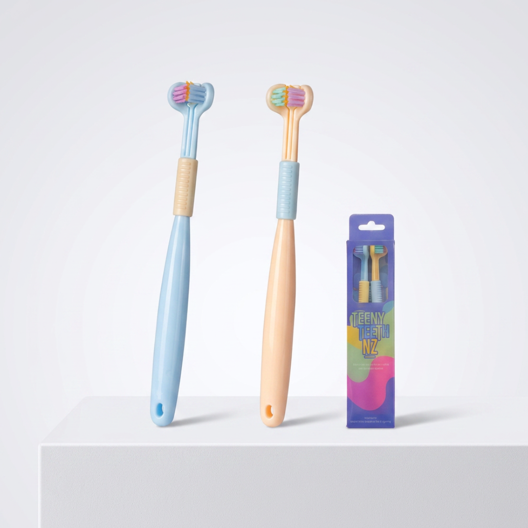 boys 3-sided toothbrush blue and yellow 