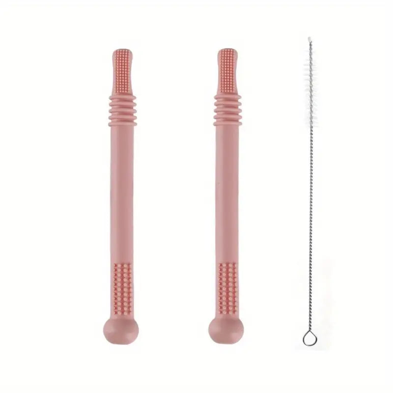 Pink Teeny Teeth NZ teething tube, a soft silicone teether designed for soothing babies during teething.