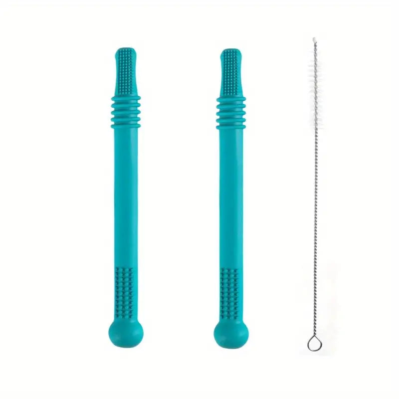 Blue Teeny Teeth NZ teething tube in a 4-pack, designed to soothe babies' gums during teething.