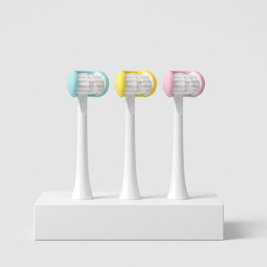 Set of five Kids Electric Toothbrush Replacement Heads by Trio Teeth NZ with colorful bristles for gentle brushing.