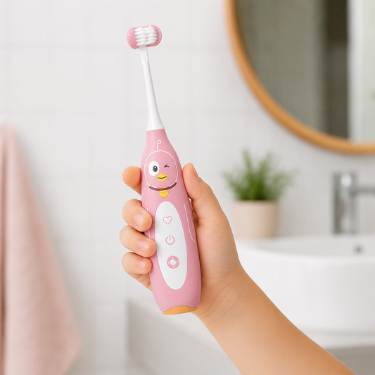 Kids electric toothbrush by Trio Teeth NZ with colorful design and ergonomic handle for gentle, effective brushing.