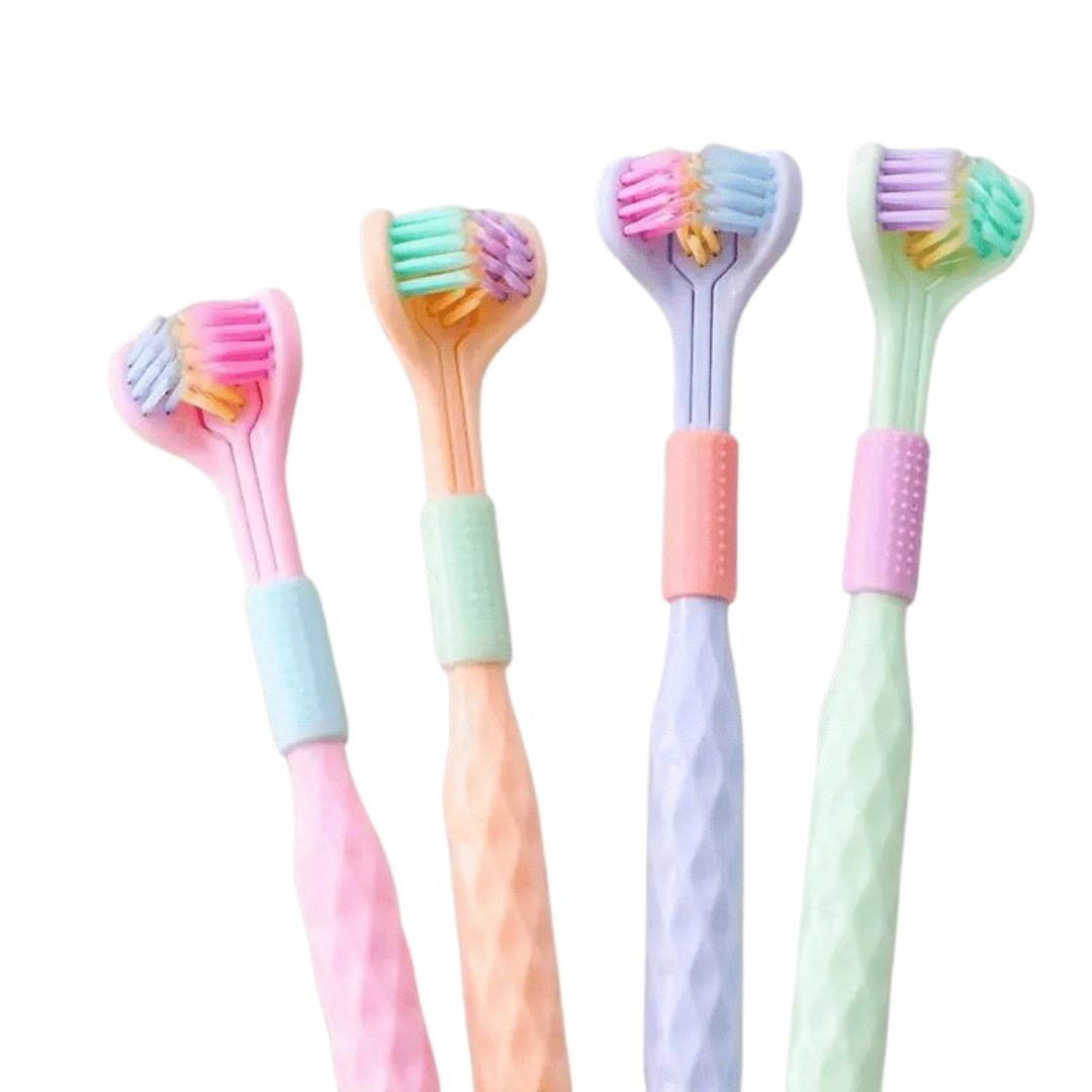 Two adult toothbrushes from Trio Teeth NZ with white and blue handles, designed for effective oral cleaning.