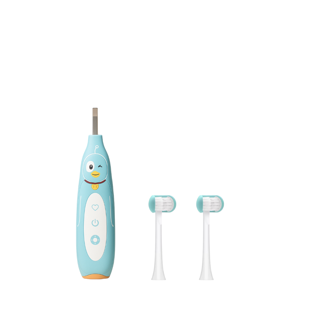 Pink kids electric toothbrush by Trio Teeth NZ with colorful bristles, designed for gentle cleaning and fun brushing for children.