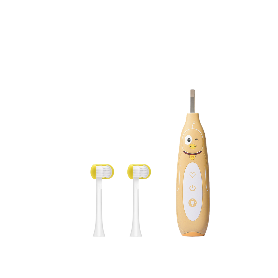 Pink kids electric toothbrush by Trio Teeth NZ with colorful bristles and a child-friendly design for gentle oral cleaning.