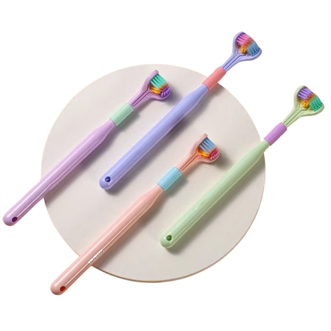 Two Trio Teeth NZ kids' toothbrushes in a 2-pack with colorful handles, designed for teens' dental care.