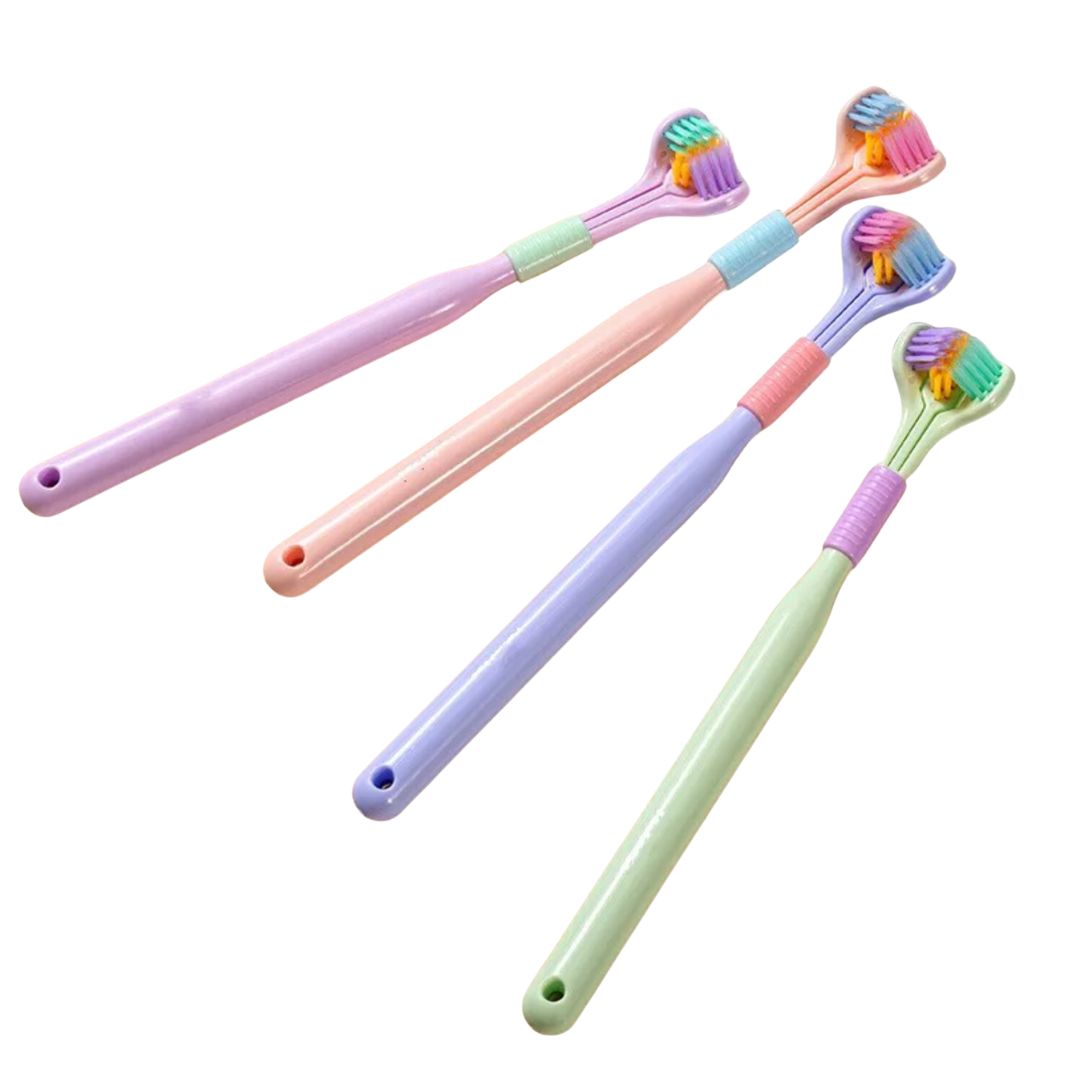 Pair of Trio Teeth NZ teens' toothbrushes with colorful handles, designed for kids' oral hygiene and dental care.