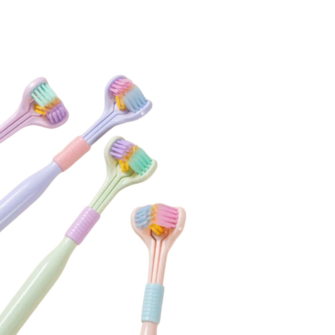 Pair of teens' toothbrushes from Trio Teeth NZ with colorful handles, designed for kids' oral hygiene.